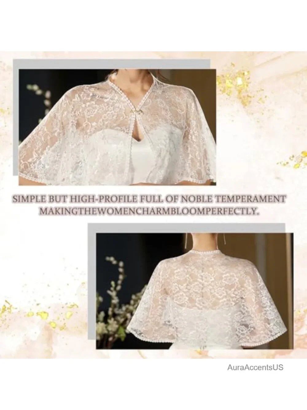 White Lace Wedding Shawl, Floral Embroidered Shrug Cape, Pearl Button